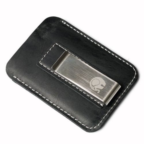 WALLET Slim Leather Wallet With Metal Money Clip - Black